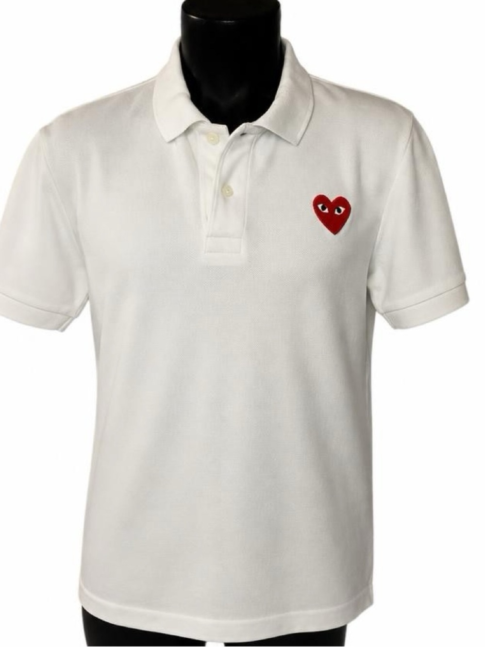 Comme des Garcons PLAY White Polo with Red Heart Patch